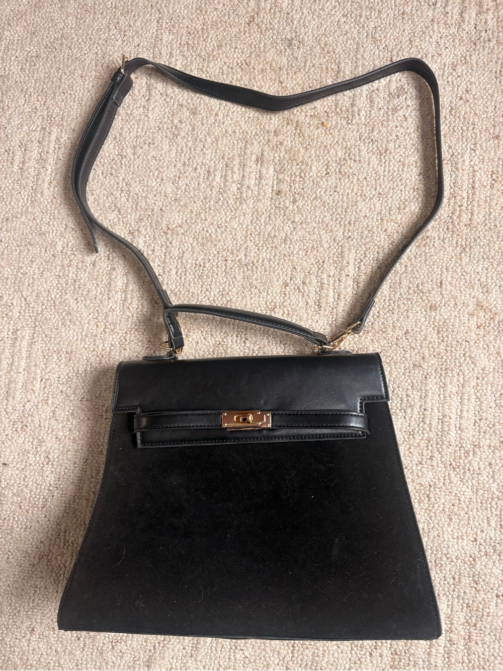 Black Women's Top-Handle Shoulder Bag with Gold Hardware